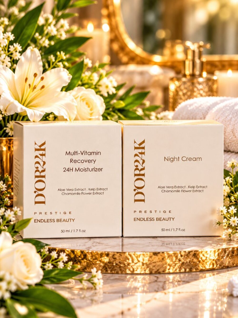 D'OR24K Prestige Multi Vitamin Recovery 24H Moisturer & Night Cream Set New!